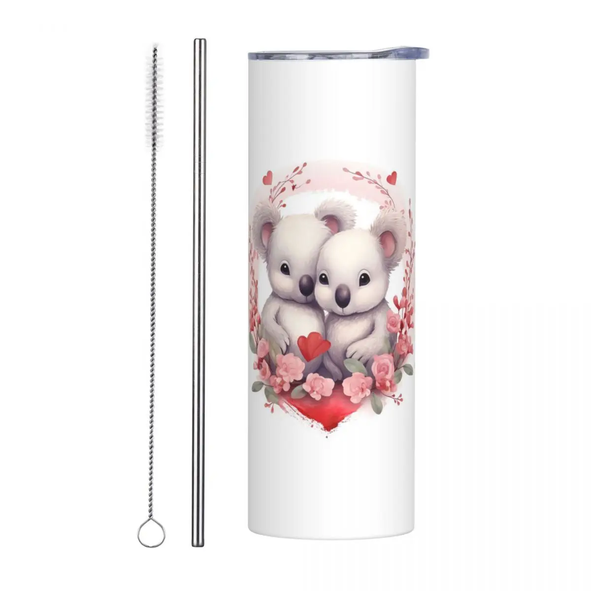 

День святого Валентина «Мишки коалы в любви», стакан из нержавеющей стали, кружки с вакуумной изоляцией, термохолодные чашки, соломинка с крышкой, 20 унций