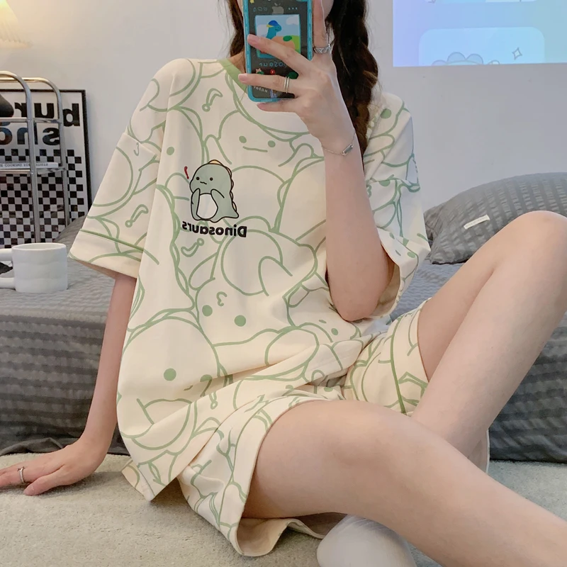 

New Pajamas Female Summer Large Size Short-Sleeved Homewear Suit Korean Version of the Student Sweet and Lovely Ladies Homewear