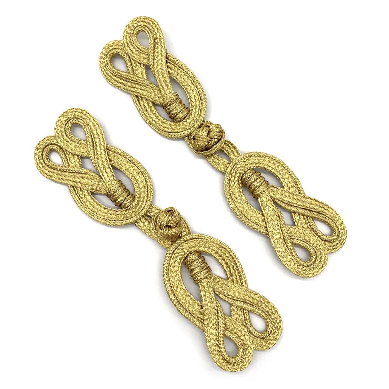 2 Pairs Gold Chinese Frog Closure Knot Button Fastener for Bags Garments Cheongsam Tang Suit Decoration