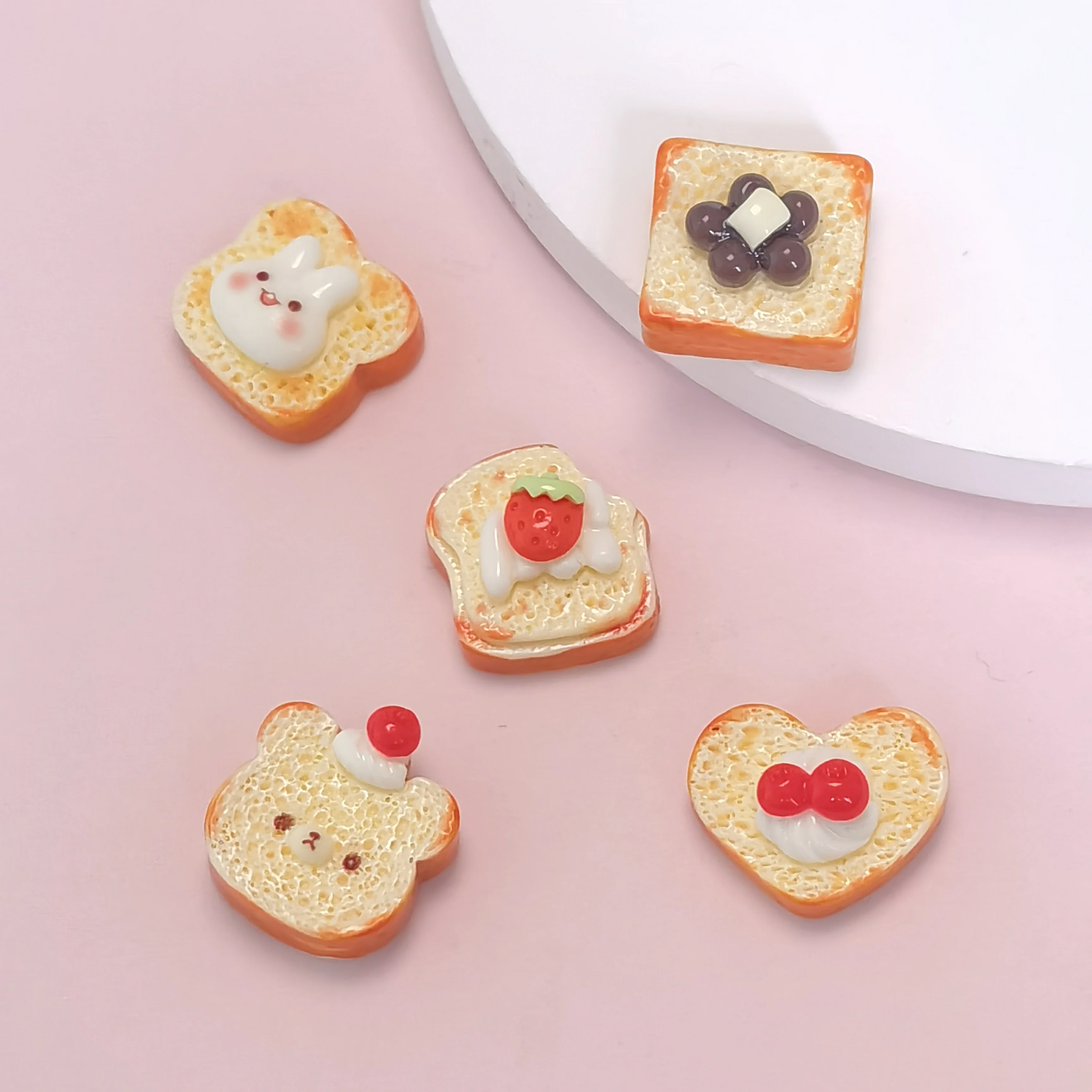Animal Shape Toast Bread Cookies Resin Charms Chocolate Strawberry Jam Bread Pendant For Earring Diy Jewelry Make