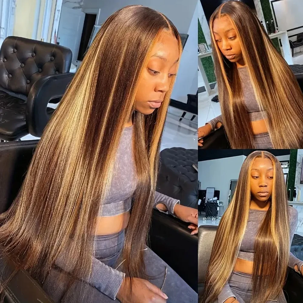 200 الكثافة تسليط الضوء على 13x4 13x6 HD الدانتيل أمامي شفاف P4/27 الملونة مستقيم أمامي قطعها الدانتيل خصلات الشعر المستعار الإنسان