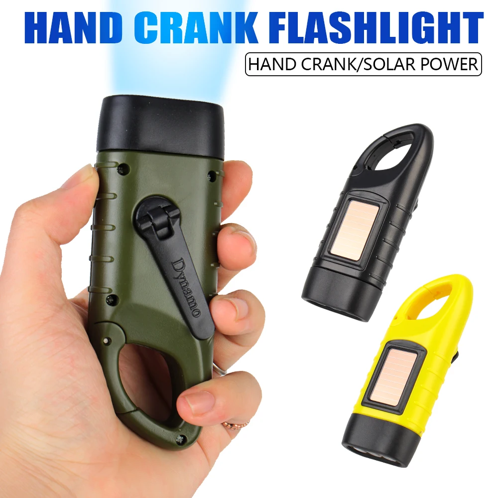 Portable for Outdoor Camping Mountaineering Torch Lantern LED Flashlight Hand Crank Dynamo Solar Power Professional Tent Light