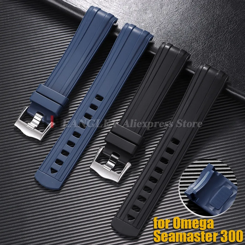 جودة 20 مللي متر لينة المطاط ساعات سيليكون الفرقة ل أوميغا ساماستر 300 حزام منحني نهاية استبدال معصمه النساء الرجال أساور #1