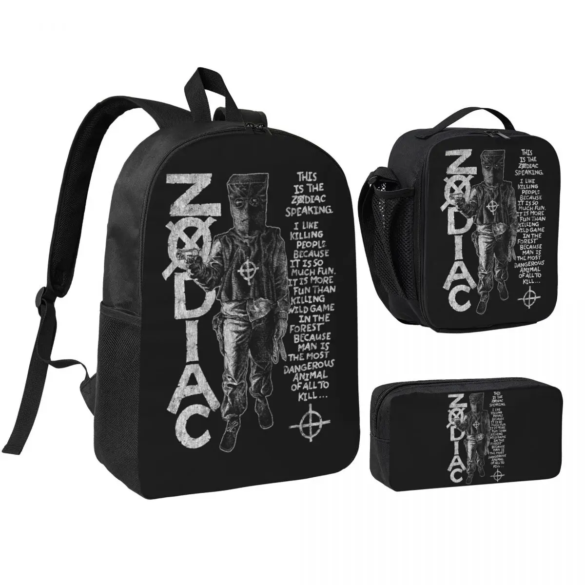 Zodiac,David Fincher,Crime,Serial Killer Backpack Student BookBag School Bag Shoulder Bags 3ps Insulated Lunch Bag Pencil Case