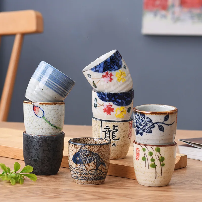 Japanese-style Ceramic Antique White Wine Cup Sake Set Home Retro Coffee Cup Wine Pot Shochu Classical Cup Teacup  Coffee Cups