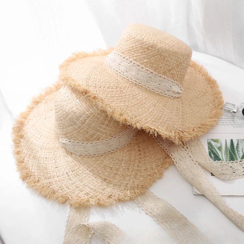 Big Brimmed Seaside Sun Hat Summer Sun Protection Beach Vacation Beach Hat Small Fresh Strap Lafite Straw Hat Female Summer