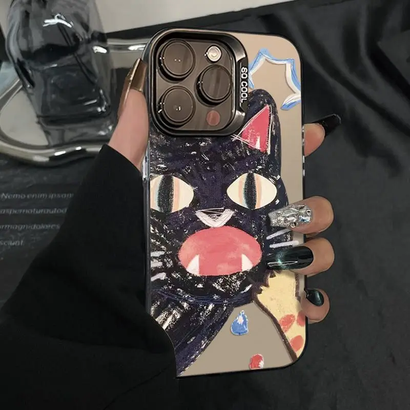 

Чехол для телефона с милым мультяшным кричащим котом для iPhone 16, 15, 14, 13, 12, 11 PROMAX XXS XR 7, 8 Plus, противоударный чехол для телефона в стиле минимализм