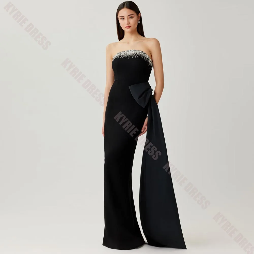 Fashion Mother of The Bride Dresses 2026 Customized Strapless Crystal Column Floor Length Women Wedding Guest Gown Evening Dress