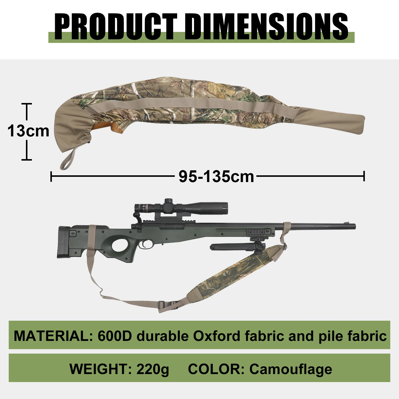 Capa macia para rifle, elástica, camuflada, resistente à água, capa macia para scoped, leve, espingarda, rifle, meia manga