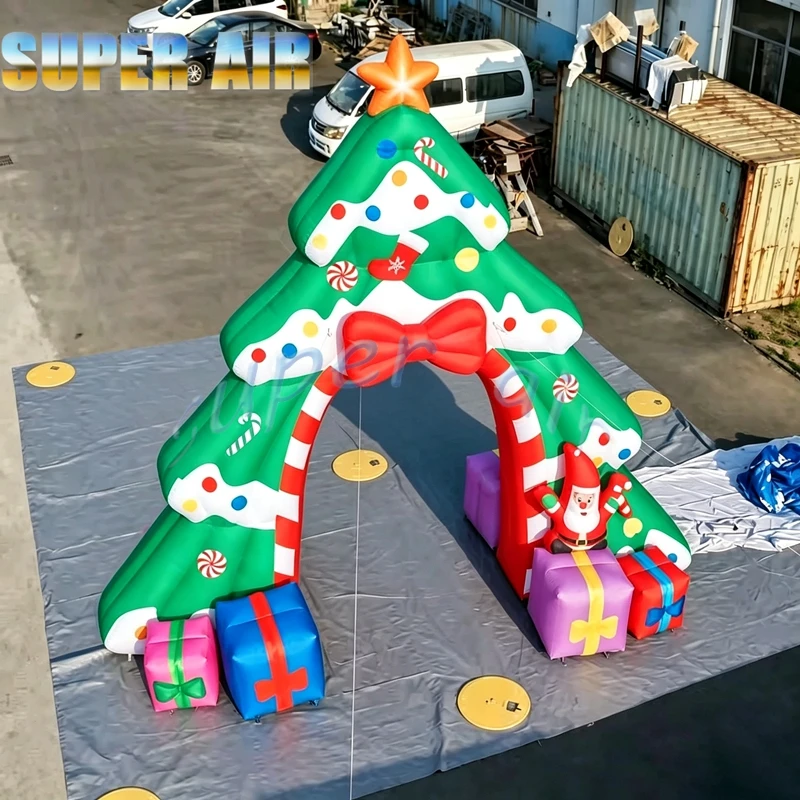 Inflatable Christmas Tree Arch With Santa Claus Gift Boxes for Yard Home Mall Shopping Center Event Xmas Festival Party Decor