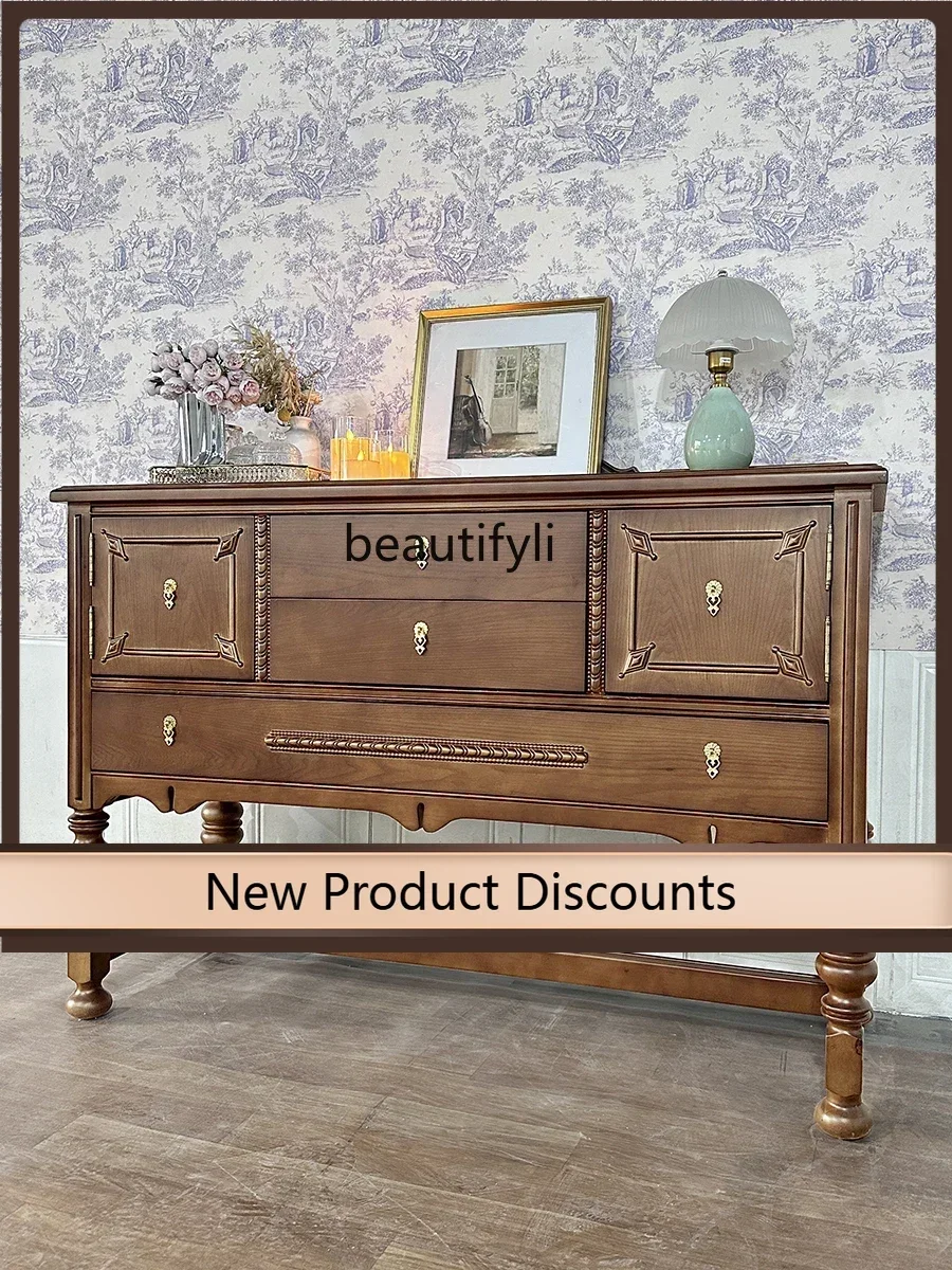 

K185 French Retro Solid Wood Entrance Cabinet Living Room Partition Cabinet Antique Style Entry Door Hall Cabinet American Count