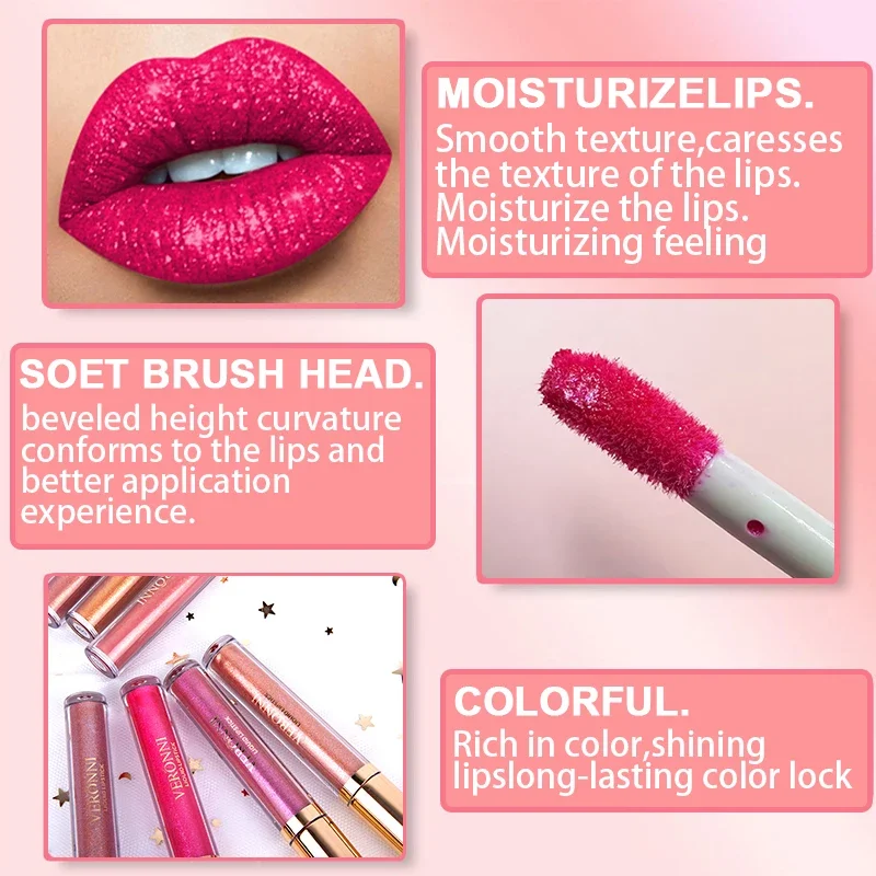 15 colori Glitter Liquid lipstick Shimmer Shiny Lipgloss Pearlescent Lip Tint Waterproof Long Lasting Matte Diamond Lips Glaze