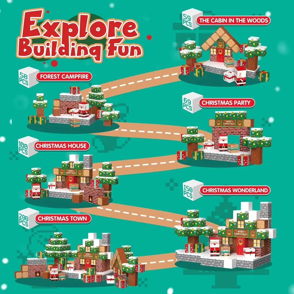 Ensemble de blocs de construction magnétiques de 200 pièces, jouets éducatifs STEM pour enfants, inspiré du Montessori, adapté aux âges de 3 à 10 ans, noël E