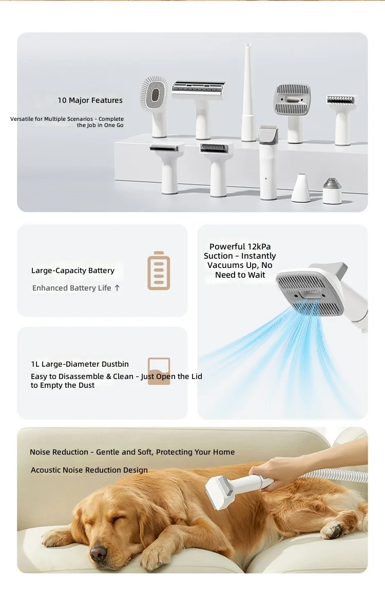 Multifunctional Pet Grooming Tool, Cat Dog Hair Remover Comb, Electric Trimmer, Vacuum Cleaner for Shedding Fur view 3