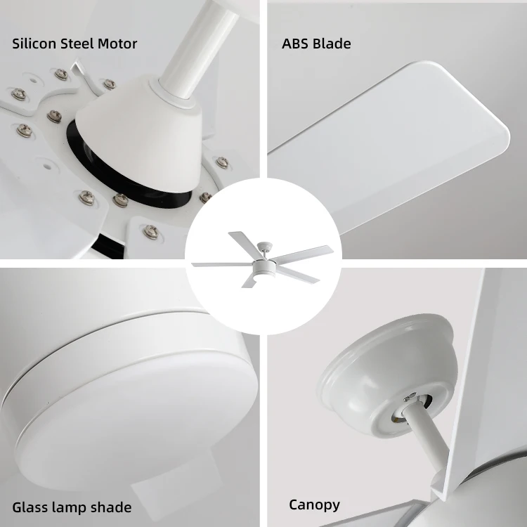 LED Large  Remote Control Fan Lamp Five ABS Blades 5 Speeds Adjustable 52inch Led Electric Ceiling Fans with Light