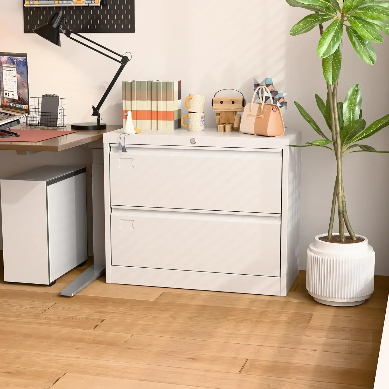 [بيع ساخن، مخزون محدود! ] خزانة ملفات جانبية ذات درجين، خزانة ملفات معدنية قابلة للقفل مع بطاقة الاسم، مناسبة للمكتب المنزلي S