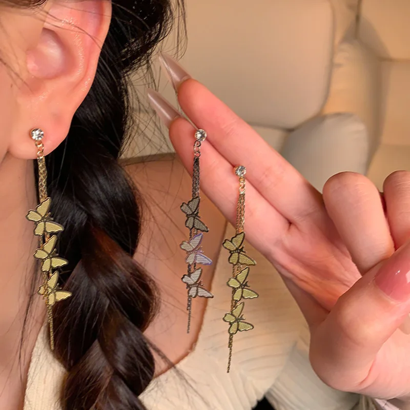 925 Silver Needle Korean Fashion Long Tassel Butterfly Earrings For Women Jewelry 2026 Trending New Luxury Women's Earrings A91