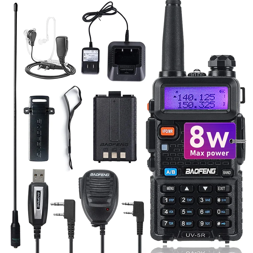 BaoFeng UV-5R 8W High Power Walkie Talkie Dualband Two Way Radio VHF/UHF 136-174MHz & 400-520MHz Portable Ham Radio Transceiver