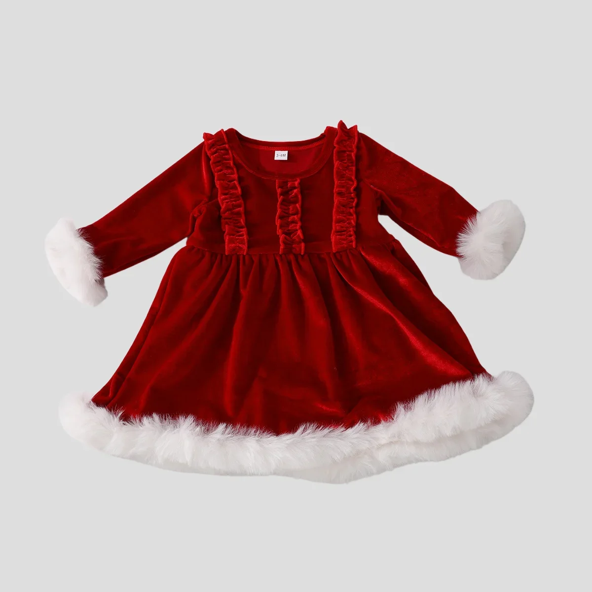 

Christmas Winter Baby Girl Clothes Velvet Fur Trim Long Sleeve Romper Dress 0-18M Baby Girls Warm Party Clothing
