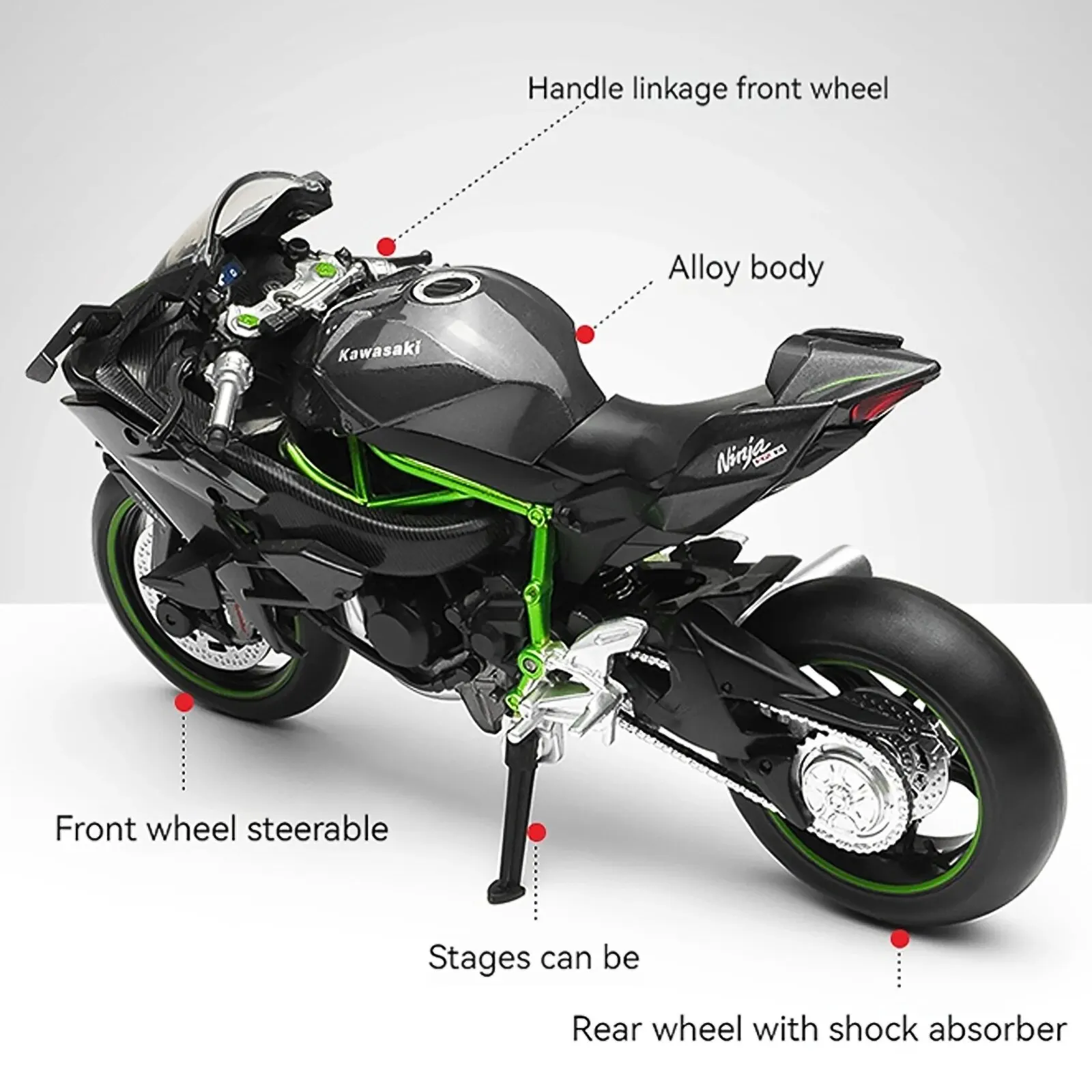 โมเดลรถมอเตอร์ไซค์1:12โมเดลสำหรับรถมอเตอร์ไซค์ KAWASAKI Ninja H2R โมเดลมอเตอร์ไซค์ของเล่นเด็กหรือของสะสมแฟนหนุ่ม