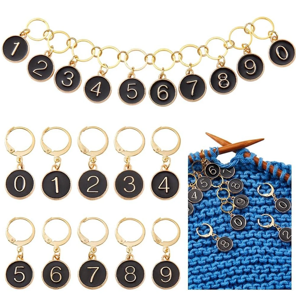 0-9 Number Knitting Row Counter Chains Alloy Enamel Stitch Marker for Knitting Weaving Sewing Jewelry Making Crochet Tracking