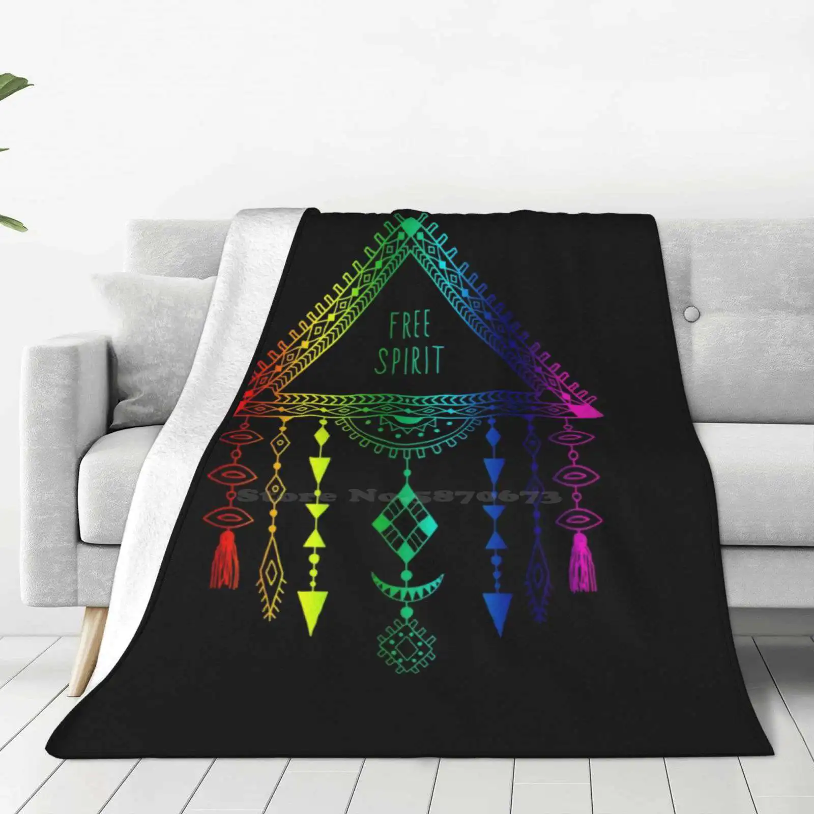 Free Spirit Bright Rainbow Dream Catcher Low Price New Print Novelty Fashion Soft Warm Blanket Free Spirit Boho Tribal Feathers