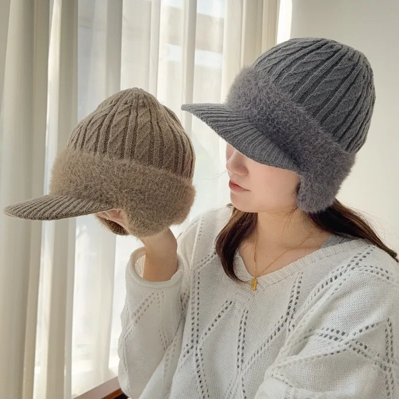 

2025 Winter Warm Knitted Ear Protection Hat Men's Woolen Caps Outdoors Cycling Windproof Fleece-lined Imitation Cashmere Hat