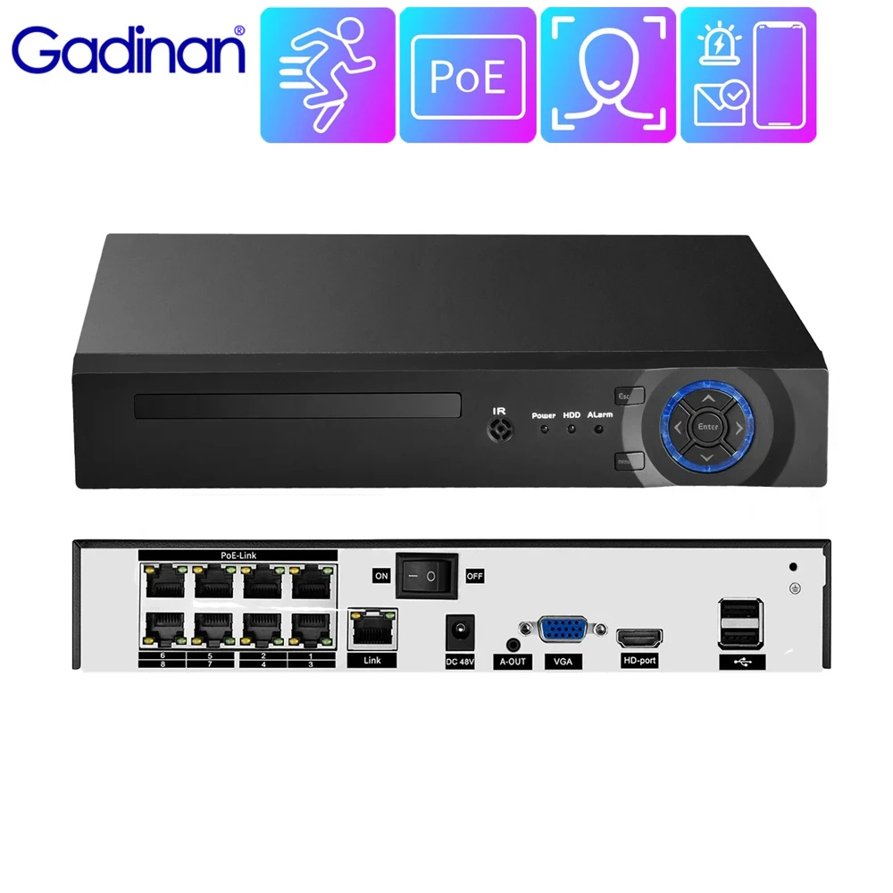 

Gadinan 4CH/8CH/16CH POE NVR Face Detection 4K 8MP H.265 Smart Home CCTV Video Surveillance Network Video Recorder For IP Camera