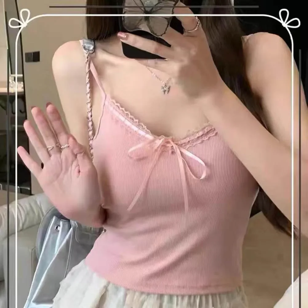 Casual Outing Bow Detail Tank Cute Sleeveless Bow Top Sleeveless Shirt Polyester Vest V Neck Design Solid Color Vest