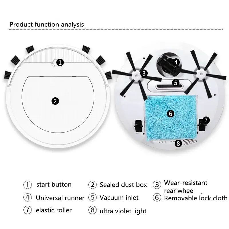 2024 NEW 5-in-1 Wireless Mobile Phone APP Remote Control Smart Robot Vacuum Cleaner Super Quiet Cleaning Sweeper Home Office