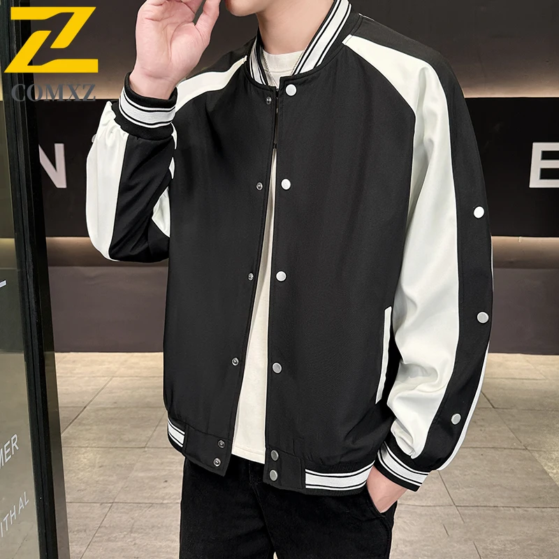 

COMXZ 2026 Spring Autumn Jacket Men Fashion Trend Youth Casual Colorblock Baseball Jackets Korean Street Clothing Oversized Coat