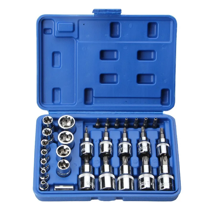 29pcs Star Torx Sockets Set & Bit Male Female E & T Sockets Ratchet Screwdriver Bit for Mechanics Security Repair