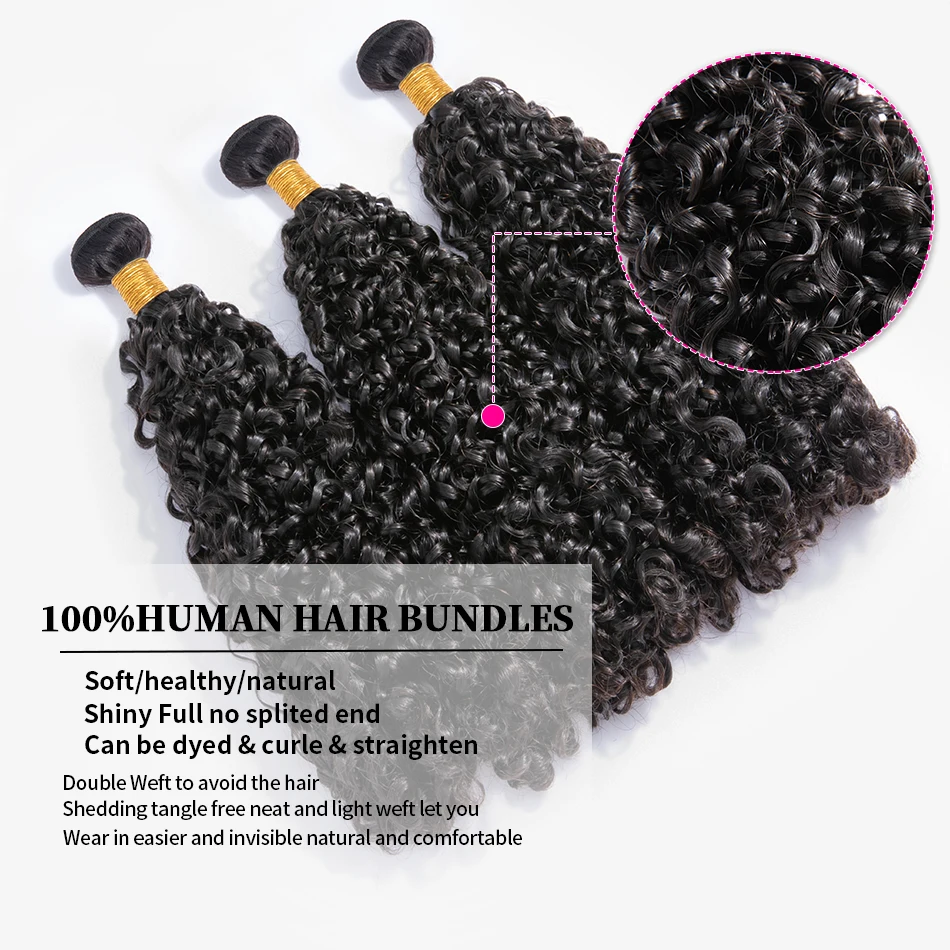 Mechones de cabello humano rizado, extensiones brasileñas negras naturales, envío gratis, 3 y 4 mechones