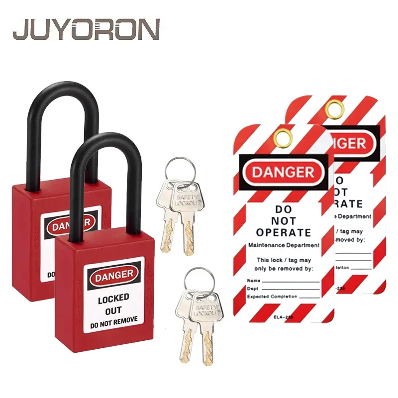 2PCS 38mm Nylon Insulated Safety Locks Set 2 Keys Per Lock with Warning tags  Lock Out Tag Out Padlocks Electric Safe  Protect