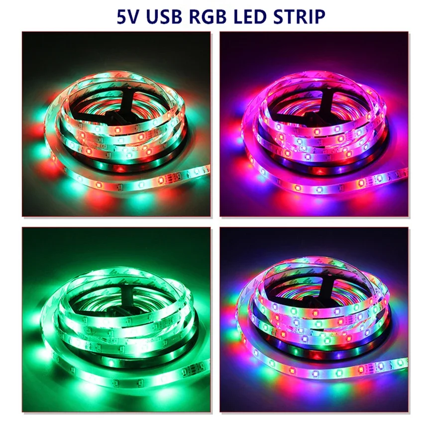 RGB LED Strip Light 5V USB 60 LEDs/m 2835 SMD LED Flexible Tape HDTV TV Desktop PC Bottom Screen Lighting 1M  2M 3M 4M 5M