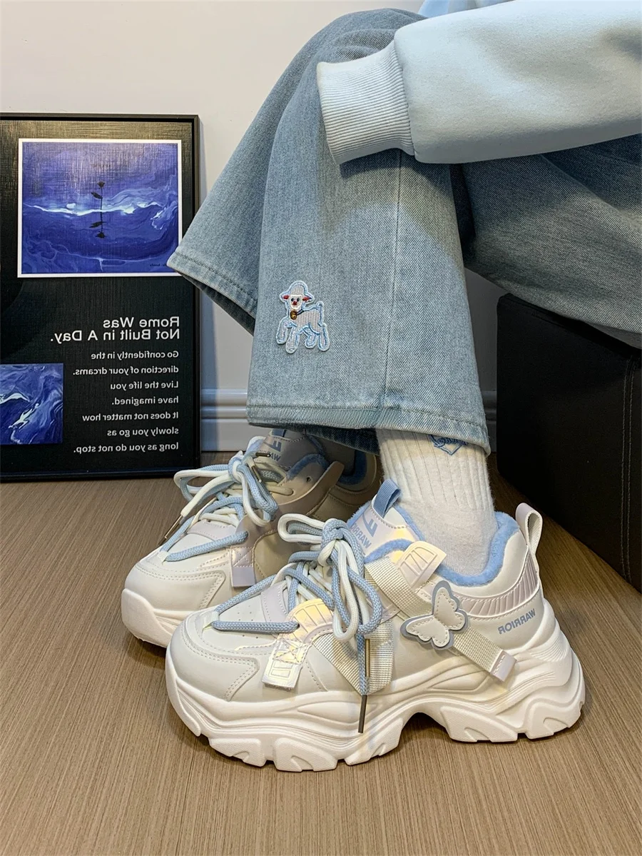 

Warrior Dad Shoes Women's Sports Thick Bottom Heightening Casual Shoes PU round Toe Deep Mouth Winter Wear