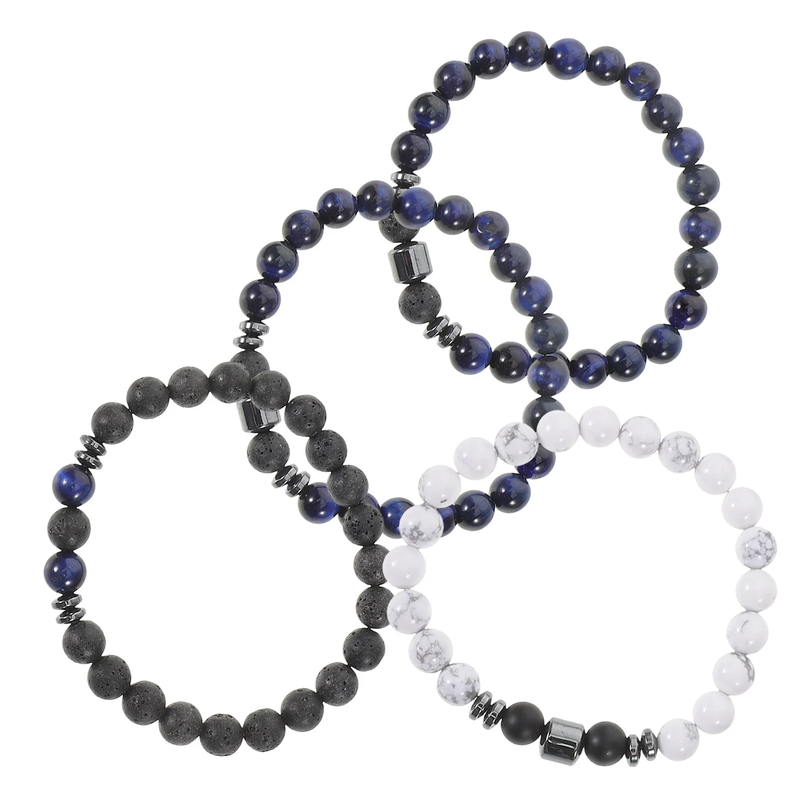 

4Pcs Natural Stone Bracelet 8mm Beaded Stretch Elastic Couples Meditation Yoga Essential Oil Lava Rock Wristband