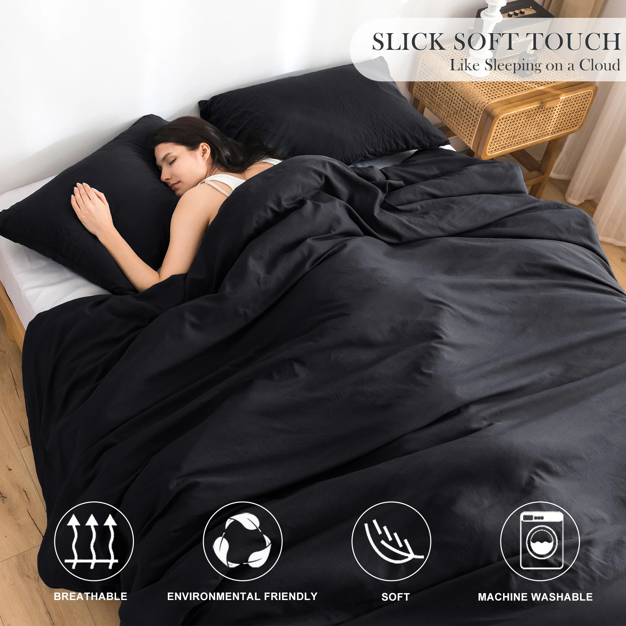 

Modern Solid Black poly cotton Bedding Sets for All Season,Queen/Full Size,Fluffy Cozy Comy,Seasonal use.