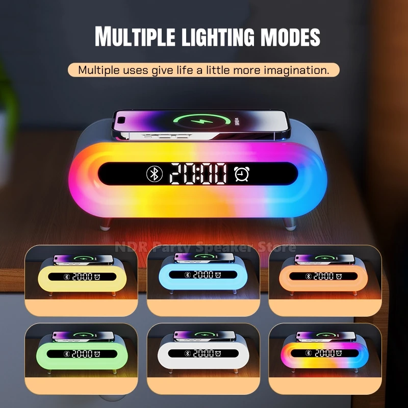 New Product Ideas 2025 Night Light Bedside Lamp With Blue Tooth Speaker Fast Charging Led Light Wireless Charging Clock Speaker