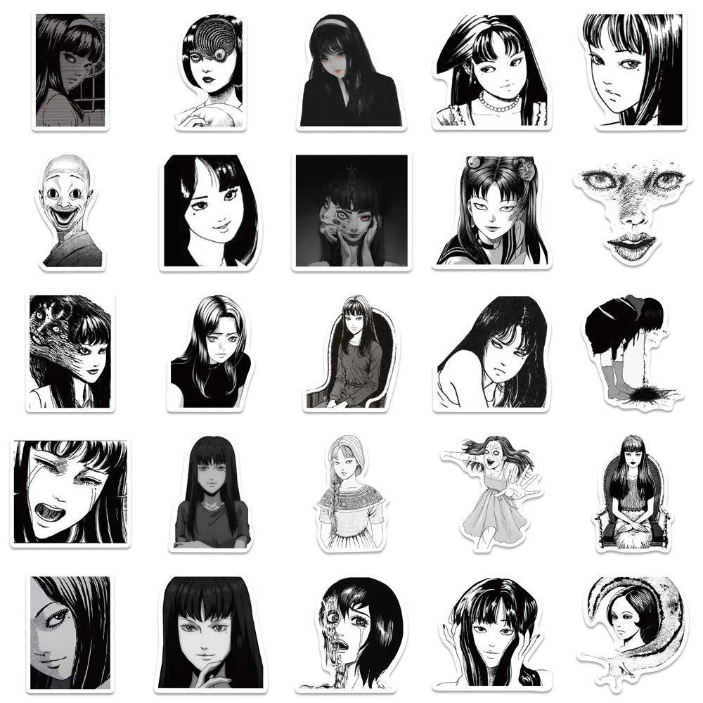 10/30/50pcs Tomie Junji Ito Anime Sticker Horror Tomie Kawakami Sticker Skateboard Suitcase Motorcycle Black And White Decals