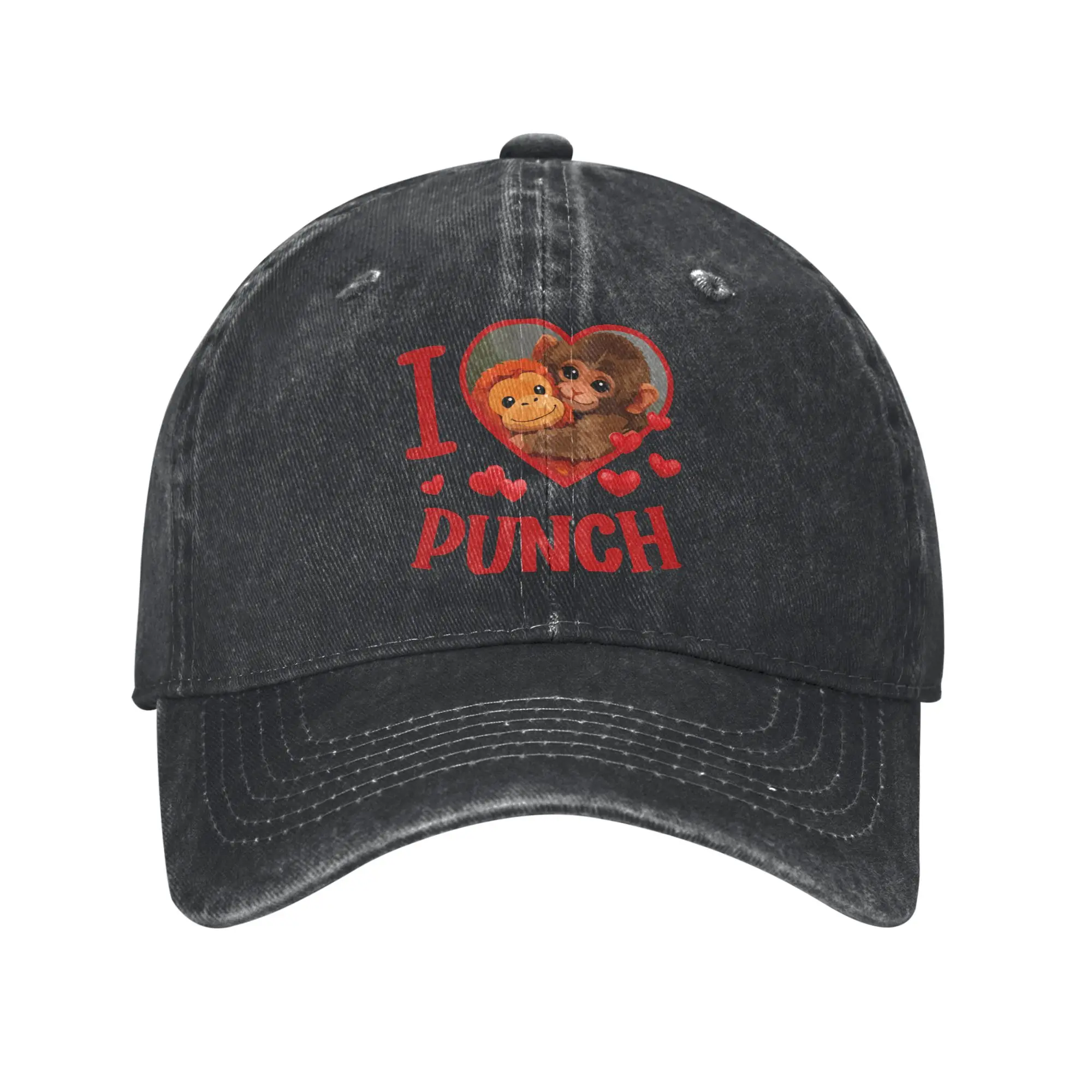 Unisex I Love Punch Cute Baby Monkey Valentine Gift Cap Headwear Baseball Cap Vintage  Trucker Hats Adjustable