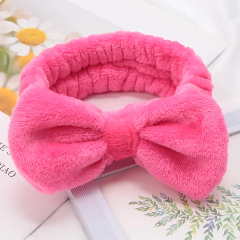 Soft Bow Headbands SPA Yoga Big Solid Color Coral Fleece Elastic Hair Bands Women Washing Face Cute Makeup Hairband Accessories