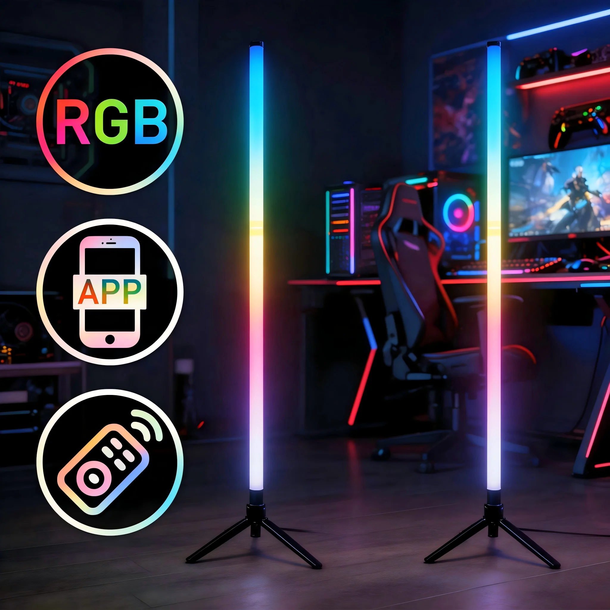 RGB LED 게임 분위기 조명 플로어 램프(리모컨 앱 - Esports Gaming App 리뷰 및 가격