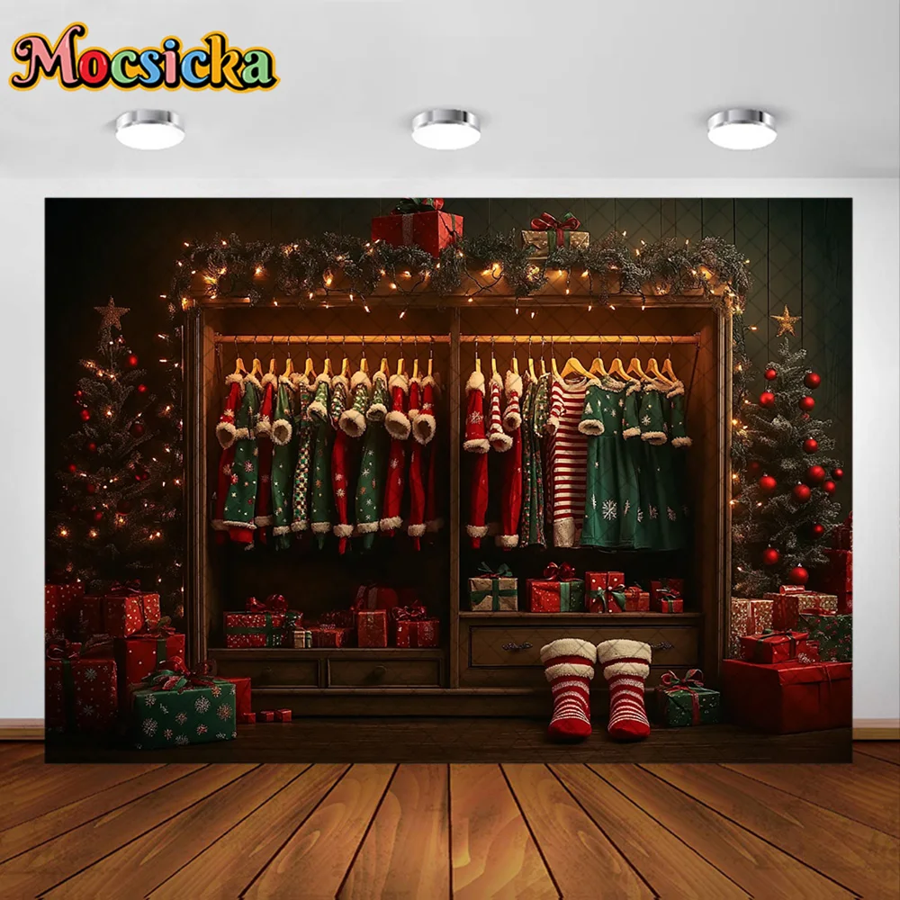 Mocsicka Photography Backdrop Children's Wardrobe Christmas Decoration Family Xmas Holiday Portrait Backgrounds For Photographs