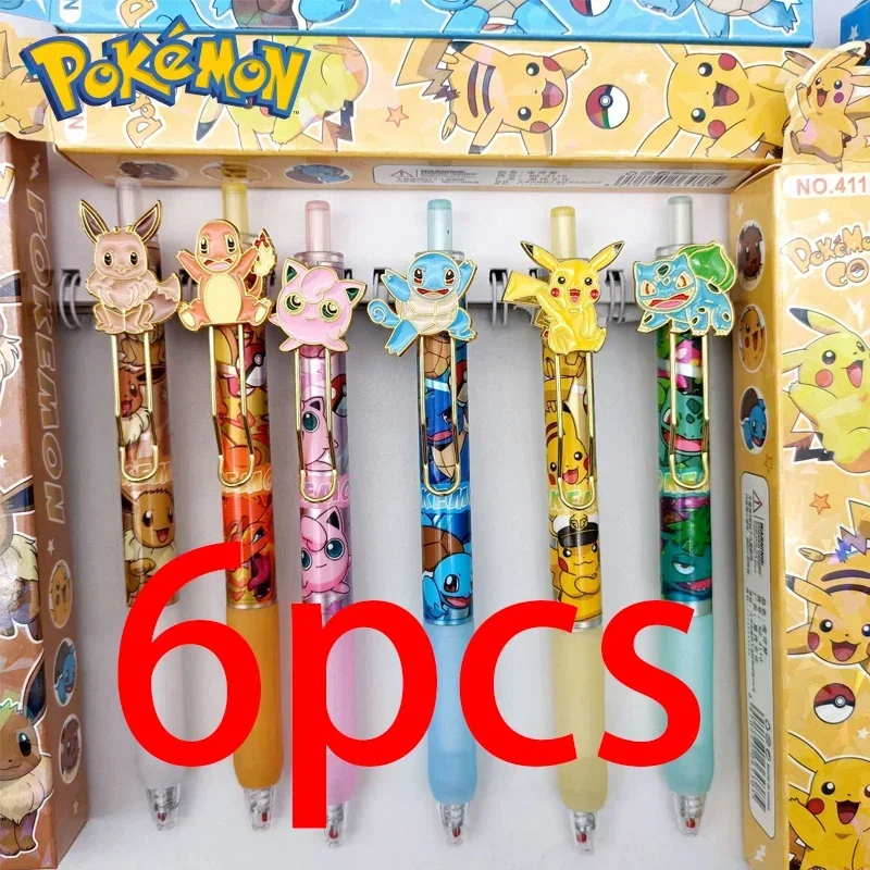 6pcs Pokemon Eevee Pikachu Charmander Bulbasaur Jigglypuff Anime Gel Plastic Pen Cartoon Student Child Cute Stationery Gifts