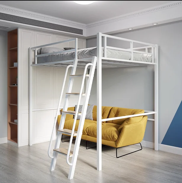 Bed, table, space saving, elevated bed, small unit iron double bed, iron frame bed with upper and lower bunks