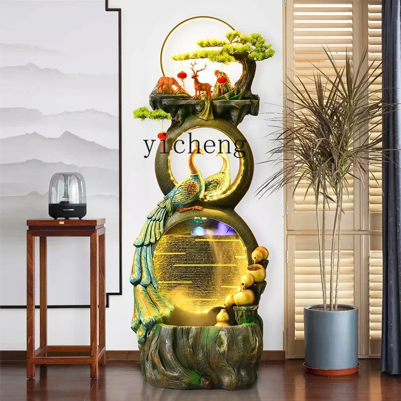 DSA  Living Room Peacock Ornament Circulating Water Hyacinth Rockery Water Curtain Wall Fish Tank