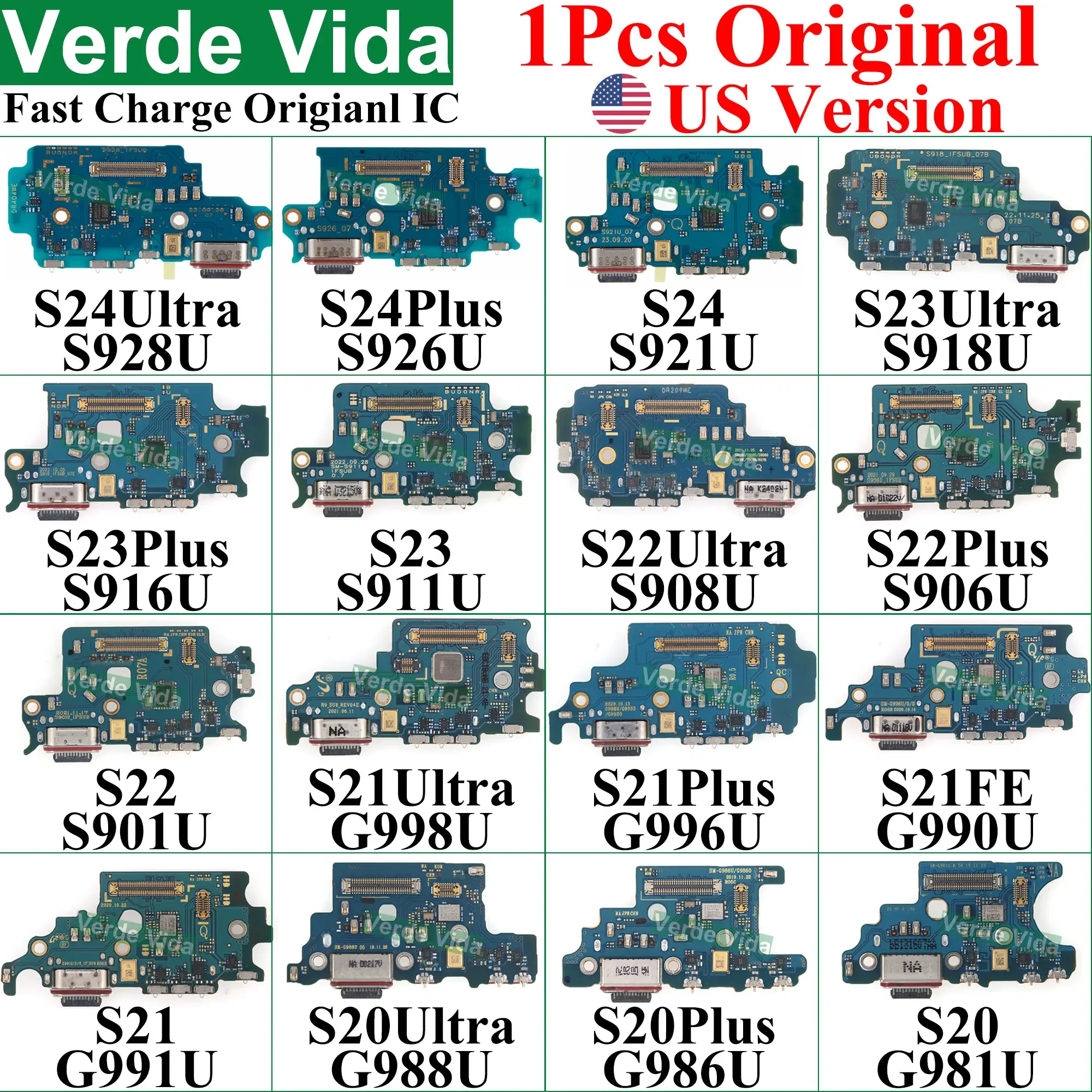 USB Charging Port Board US Version Dock Connector Flex Cable for Samsung S928U S918U S908U S906U S23 S24 Ultra S22 Plus S21 FE