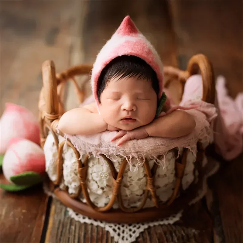 Newborn Photography Props Baby Round Rattan Woven Basket Baby Photo Pose Props Infant Photo Artwork Decor Backdrop Accessories