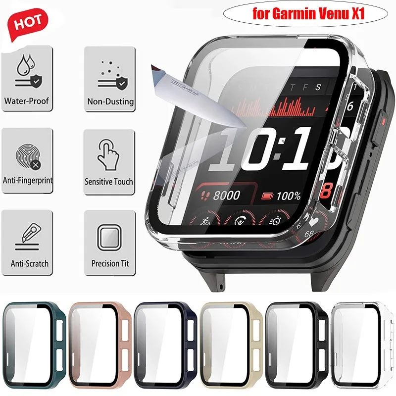 Glas + Hülle für Garmin Venu X1, gehärtetes Glas, Displayschutzfolie und harte PC-Schutzhülle für Venu X1 Zubehör
